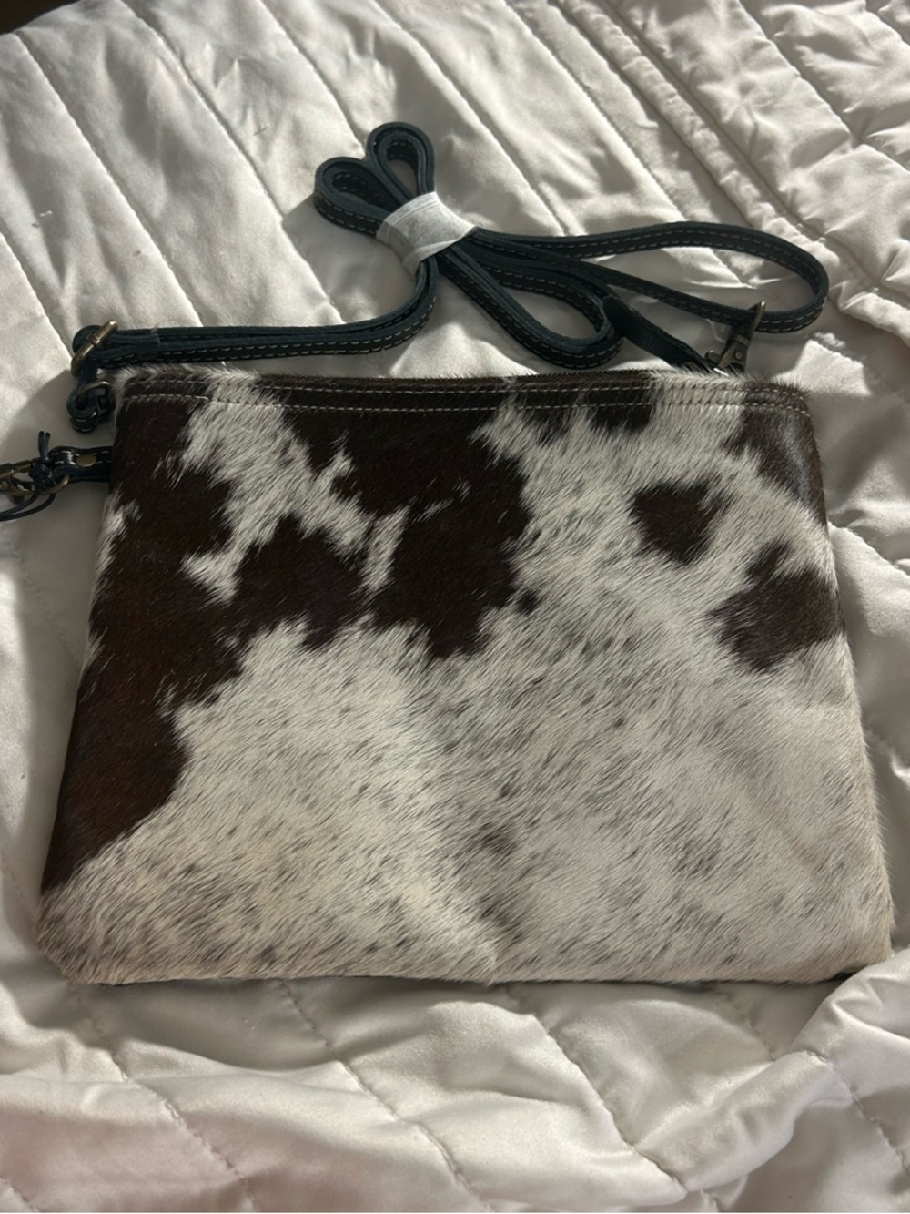 Myra Cowhide Leather Crossbody Bag White & Black Shade NWT